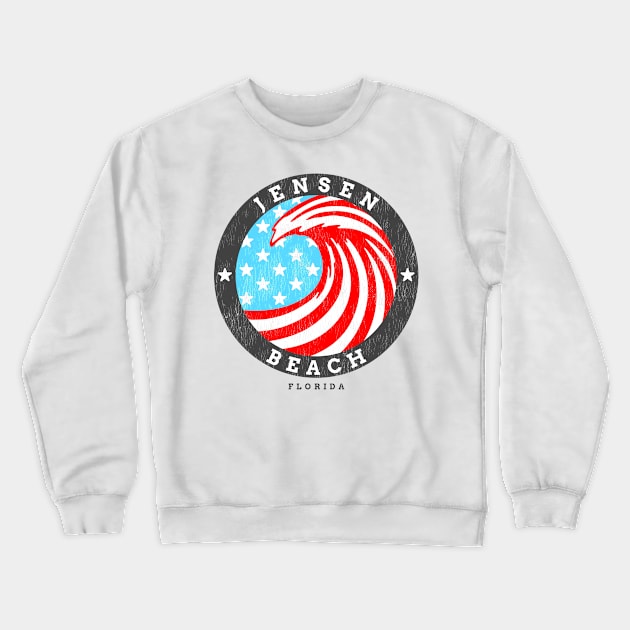 Jensen Beach, FL Summertime Patriotic 4th Pride Surfing Crewneck Sweatshirt by Contentarama